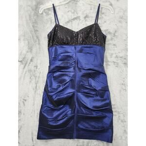 Vintage Hailey Logan Adrianna Papell Taffeta Sequin Party Dress Size 5/6 Blue